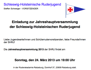 Einladung zur Jahreshauptversammlung der Schleswig-Holsteinischen Ruderjugend