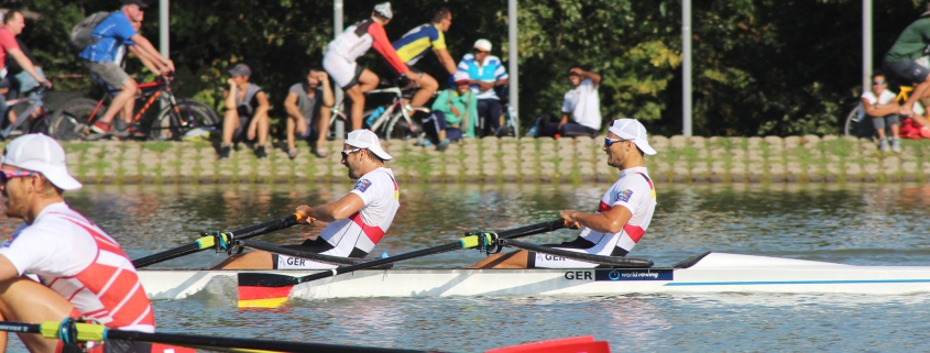 WM 2018: Halbfinale im M2x mit Lars Hartig (l). Foto: Kim Koltermann