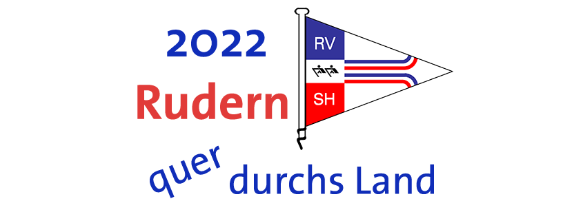 stilisierte Flagge des Ruderverband Schleswig-Holstein umgeben vom Schriftzug 2022 Rudern quer durchs Land