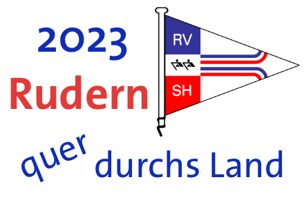 stilisierte Flagge des Ruderverband Schleswig-Holstein umgeben vom Schriftzug 2023 Rudern quer durchs Land